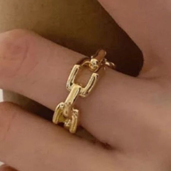 The 3D Geo Ring in 18k gold 925 adjustable links - Picture 1 of 4